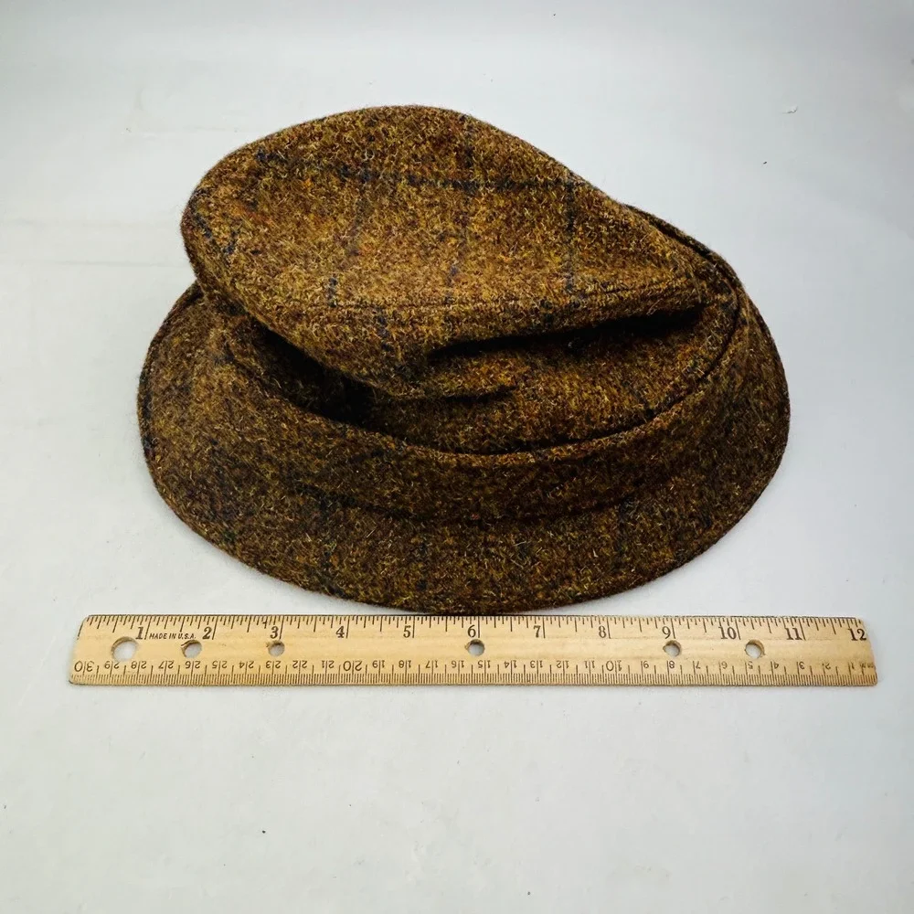 Vintage Dobbs Tweed Trilby Hat Mens 7 1/4 Brown Wool Feather Woollens Britain